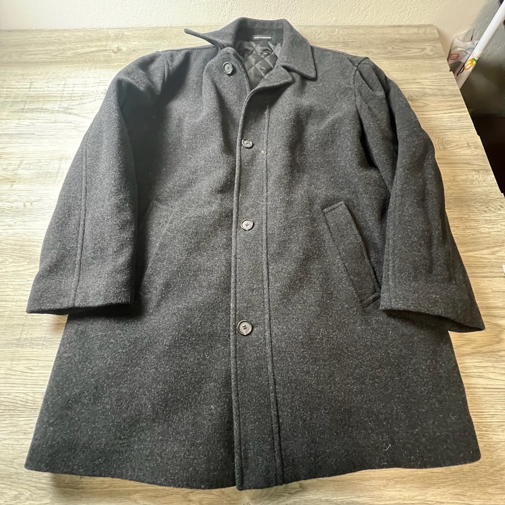 Chaps Car Coat Mens XL Charcoal Grey Wool Blend Quilted Lining Long Jacket Q14